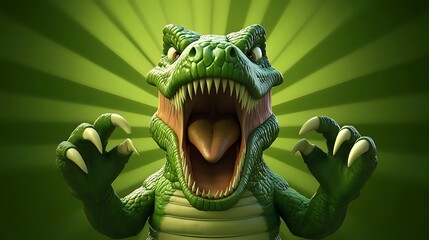 Roaring Green Dinosaur Cartoon 3D Render