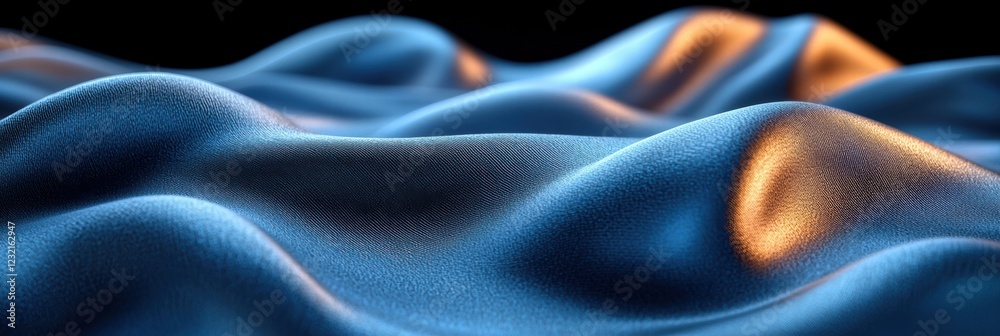 Poster silky fabric waves create an elegant display of texture and light in a dark setting