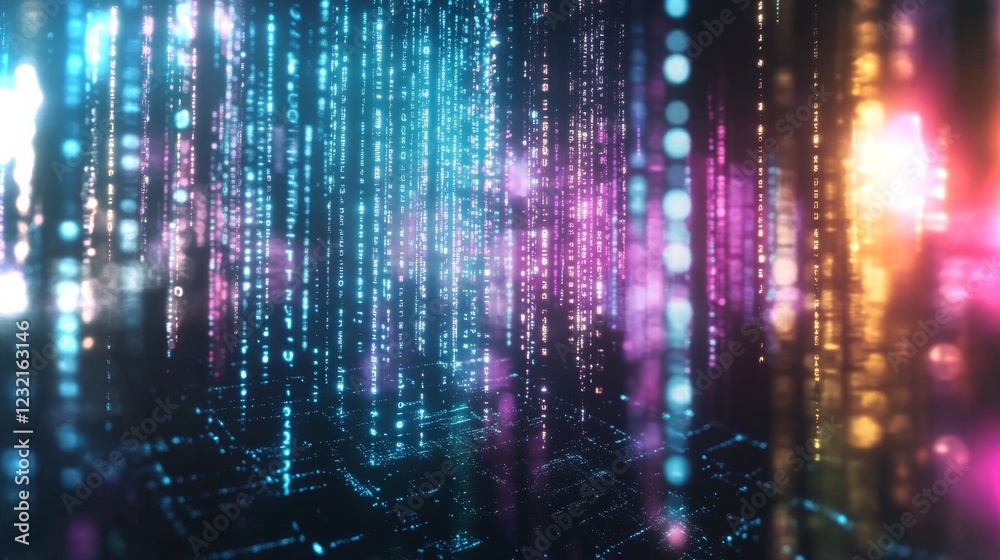 Poster dynamic abstract representation of digital data flow with vibrant colors in 4k resolution