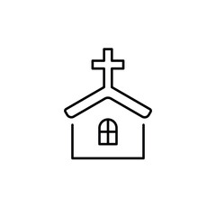 Church. Christianity linear icon. Thin line customizable illustration. Contour symbol. Vector isolated outline drawing. Editable stroke