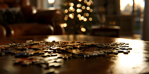 Christmas Puzzle Scene on Wooden Table