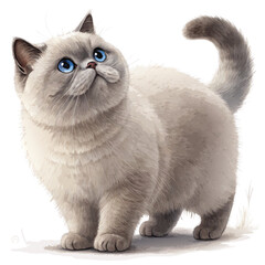 British Shorthair cat with rounded features and soft fur, standing full body on a white background, elegant and popular domestic pet breed