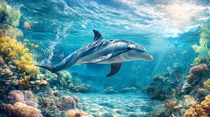 Obraz premium Beautiful dolphin swimming underwater