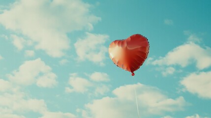 Obraz premium Red Heart Balloon Floating in Blue Sky