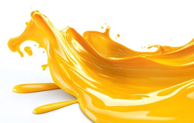 Vibrant yellow paint fluid flowing on a white background, creates a visual effect, generative AI