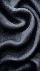 Fototapeta premium Dark Indigo Linen Drape: Luxurious folds of deep indigo linen fabric create a dramatic and textured backdrop, showcasing the rich color and natural drape of the material.