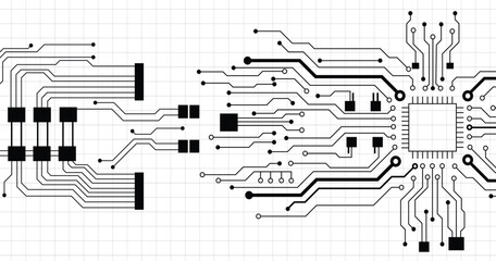 Abstract circuit board electronic texture in the grid line background
