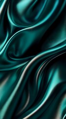 Fototapeta premium Emerald Satin Drape: The rich, smooth texture of emerald green satin fabric is beautifully captured, its elegant drapes and reflections creating a visually stunning and luxurious background. 