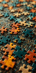 Fototapeta premium Close-up of colorful jigsaw puzzle pieces