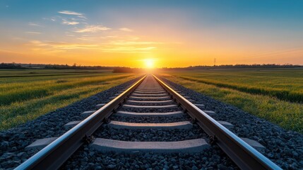 Obraz premium A train track with a sunset in the background