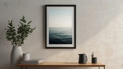 Clean Mockup of an Empty Poster Frame on a White Wall – Minimalist Design Template