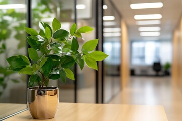 Fototapeta premium Green plant bringing freshness to modern office space