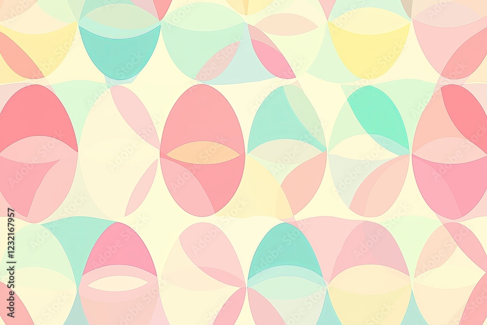 Poster A geometric pattern of overlapping circles and triangles in pastel colors, abstract and elegant