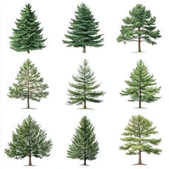 Obraz premium Nine illustrations of various evergreen tree species
