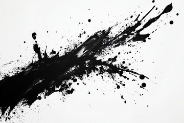 minimalist ink splash composition on canvas, bold gestural strokes creating dynamic tension, deep blacks against stark white background