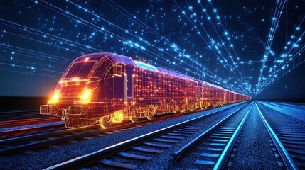Fototapeta premium Futuristic High Speed Train Network Digital Transportation