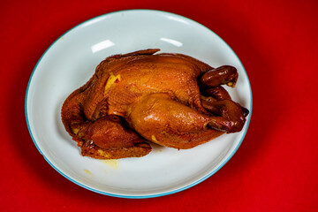 A traditional Chinese dish of roasted chicken, still life close-up