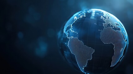 A blue globe with a white outline of the continents