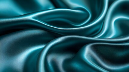 Fototapeta premium Teal Silk Drape: Luxurious teal silk fabric creates a dramatic cascade of elegant folds and ripples, showcasing its rich texture and lustrous sheen. 