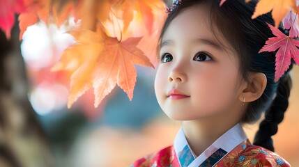 Beautiful Girl with Pink Leaves in Nami Island, South Korea