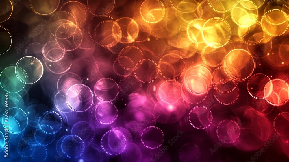 Poster harmonious circles of light creating an abstract background of colors