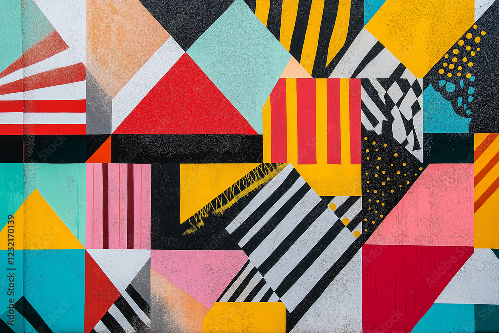 Poster geometric shapes and patterns in bold, contrasting colors