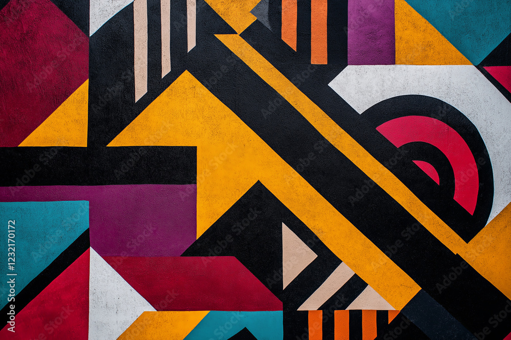 Poster geometric shapes and patterns in bold, contrasting colors