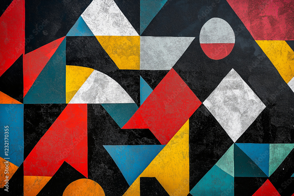 Poster geometric shapes and patterns in bold, contrasting colors