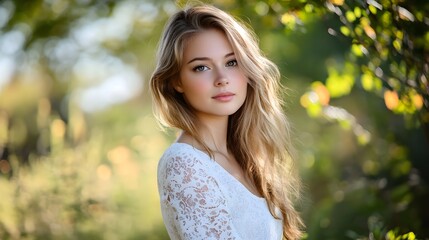 Naklejka premium Beautiful lady posing outside