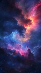 Obraz premium Cosmic Nebula in Vivid Hues: A breathtaking cosmic nebula swirls with vibrant hues of pink, blue, and orange, creating a mesmerizing spectacle of celestial wonder.
