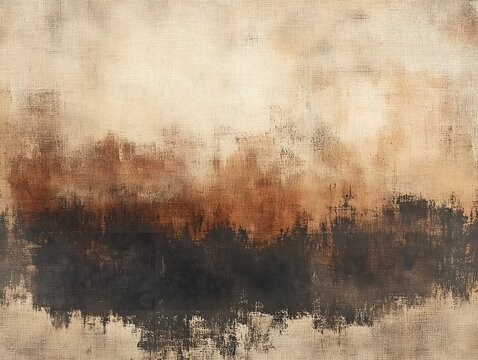 Abstract Earth Tones: A captivating abstract landscape painting in earthy tones of beige, brown and black. The composition evokes a sense of mystery and tranquility.