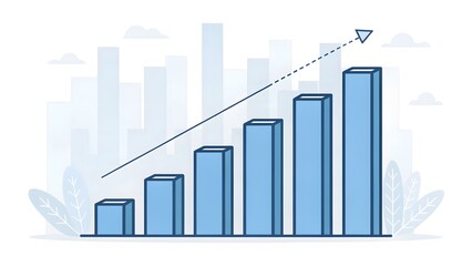 Fototapeta premium Blue Graph Chart with Rising Trend and Arrow Over City Skyline Background