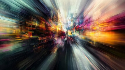 Abstract Motion Blurred Urban Surroundings with Digital Structures in Focus