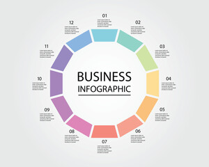 Business Infographic hexagon modern design template for banners and infographics for 12 line step 