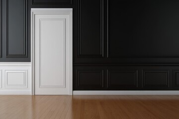 Fototapeta premium White door in black and white wainscoting room.