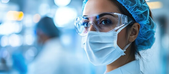 Female Scientist in Protective Gear Working in a Modern Laboratory Environment with Advanced Equipment and Technology