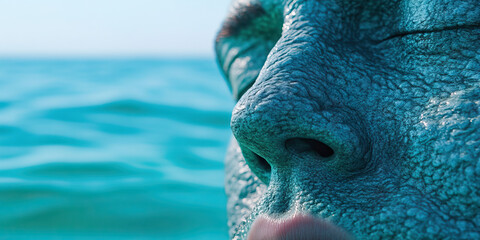 Close-up of Textured Face Near Water