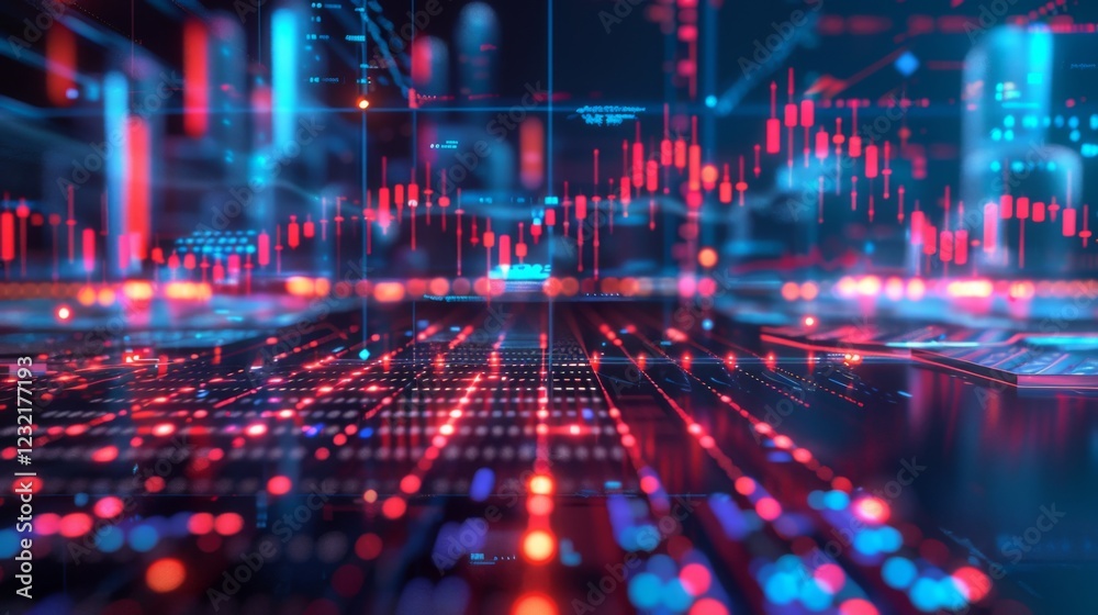 Aufkleber vibrant display of financial data with bright bars and lines illustrating market trends during an ac