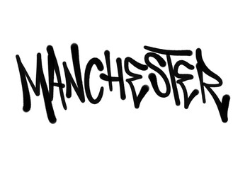 letters MANCHESTER in sprayed graffiti style