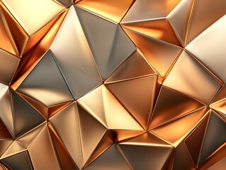 Metallic Geometric Abstract: A captivating abstract image featuring a complex interplay of metallic gold and silver triangular facets, creating a luxurious and modern aesthetic.