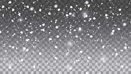 Falling snowflakes. Snow storm effect, blurred, cold wind with snow. Holiday powder snow for cards, invitations, banners, advertising. stock illustration