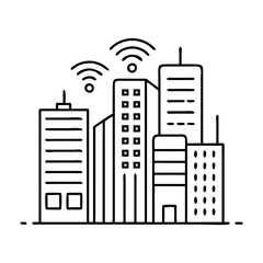 Smart City concept. Skyscraper with WiFi Signal. line style