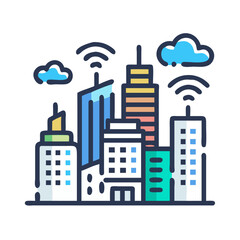Smart City concept. Skyscraper with WiFi Signal