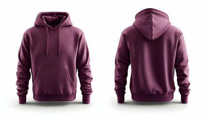 3D Illustration Maroon Hoodie Front and Back Views