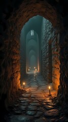 The castle's underground prison, where candles barely illuminate the narrow corridors
