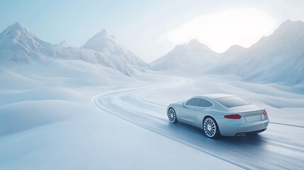 Winter Drive: Luxury Car on Snowy Mountain Road