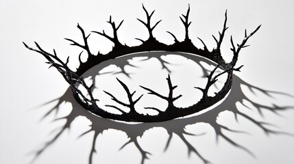 crown of dark thorny branches casts dramatic shadow evoking themes of power and winter