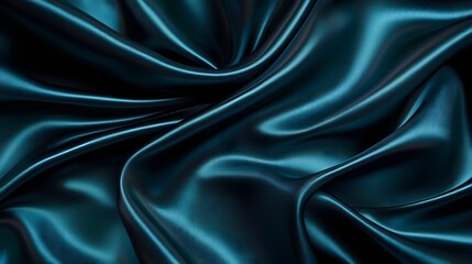 Fototapeta premium Deep Teal Silk Drape: A luxuriously smooth and flowing teal silk fabric creates a captivating abstract backdrop, inviting you to imagine the textures and feel of opulence.