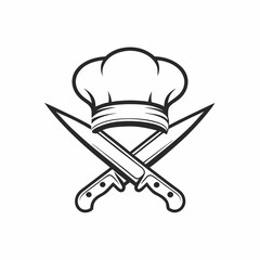 Chef Hat and Crossed Knives Vector Logo Design.