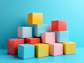 Obraz premium Abstract colorful cubes, geometric design, 3d render, Generative AI